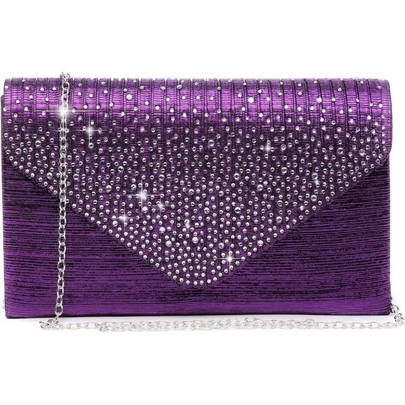 ⚡Women's Magnetic Closure Chain Strap Crossbody Envelope Purple Clutch Handbag - Picture 1 of 7